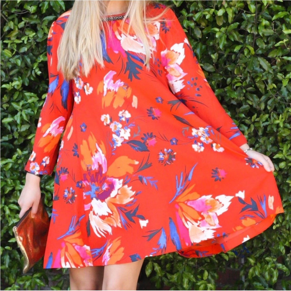 Anthropologie MAEVE Long Sleeve‎ Floral Dress with Beaded Neck A7